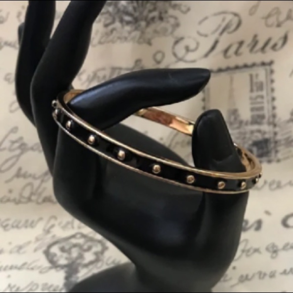 KATE SPADE || Black Inlaid Enamel Gold Ball Bangle Bracelet size 7 1/2 - Picture 4 of 12